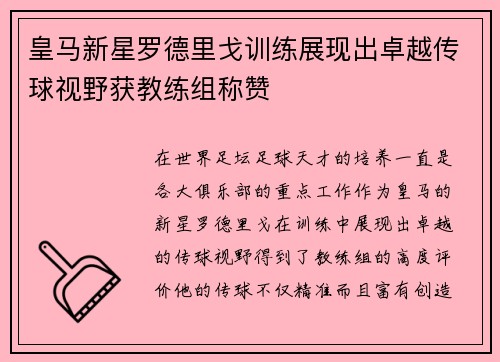 皇马新星罗德里戈训练展现出卓越传球视野获教练组称赞